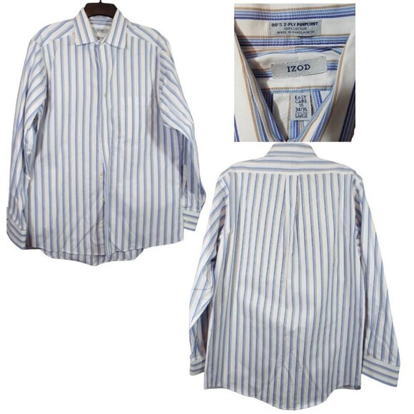 Izod Men’s Size 16 34/35 Easy Care 2-Ply Pinpoint Cotton Long Sleeve Dress Shirt - Picture 1 of 12